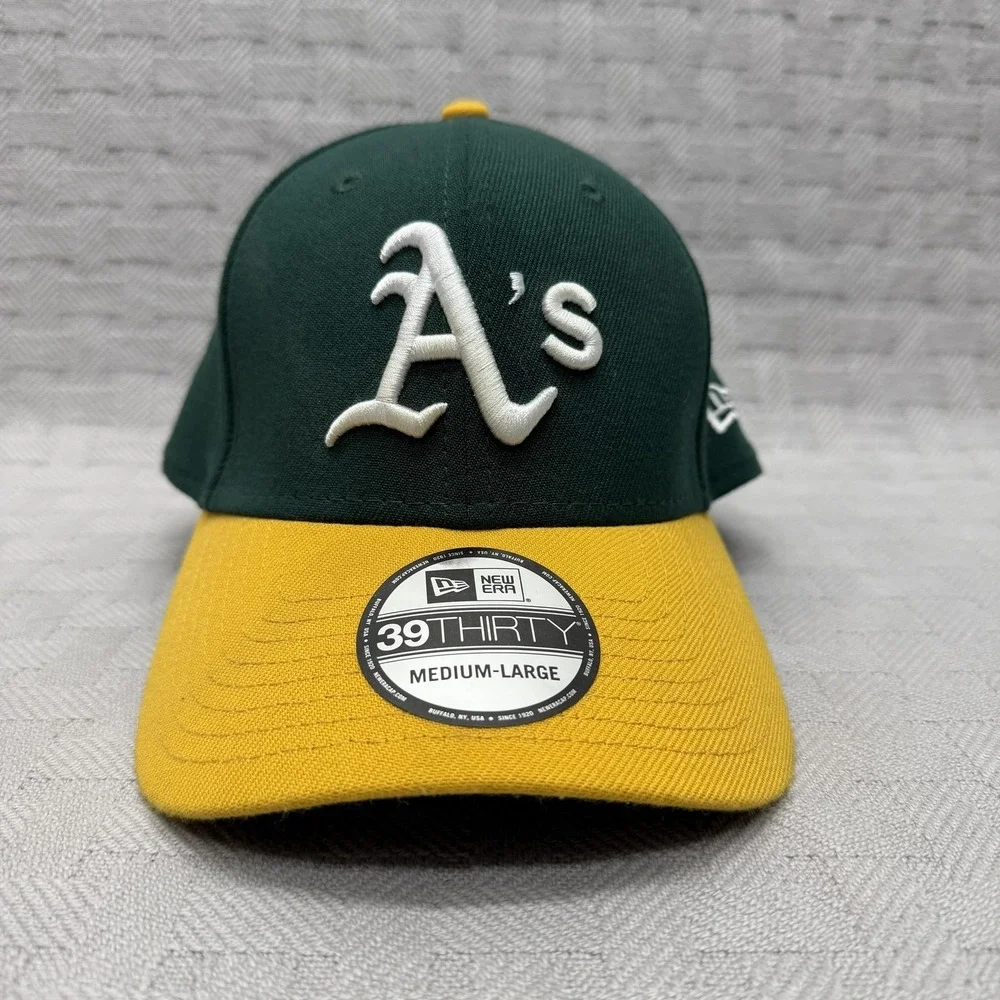 New Era Hat Cap Fitted Mens‎ Medium Green Yellow Oakland A's 39THIRTY MLB
